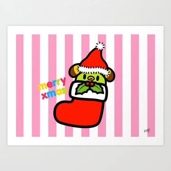 Christmas series Rin Rin in Xmas sock Art Print