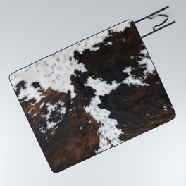 White and brown cow skin cowhide fur Picnic Blanket