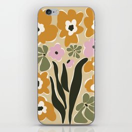 RETRO floral garden  iPhone Skin | Yellow Green Pink, Summer Spring, Graphicdesign, Poppy, Botanical, Happy Decor, Boho, Vintage, Pop Wild, Retro Color 