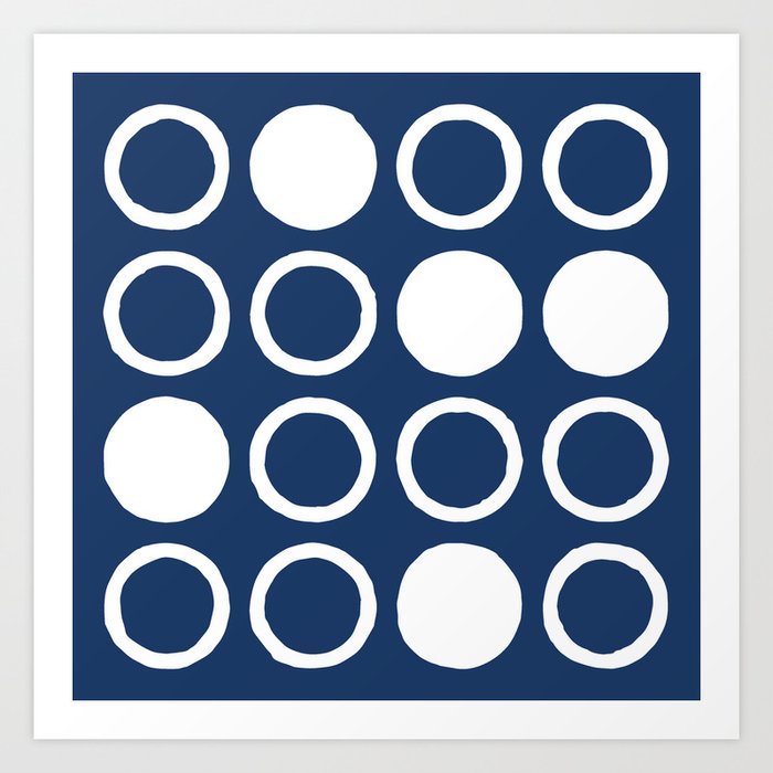 Mid Century Modern Circle and Dot Pattern 240 Navy Blue Art Print