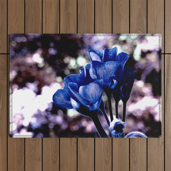 Flowers : Dark Blue Bokeh Outdoor Rug