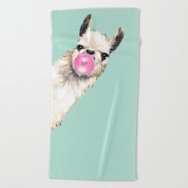 Bubble Gum Sneaky Llama in Green Beach Towel