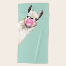 Bubble Gum Sneaky Llama in Green Beach Towel