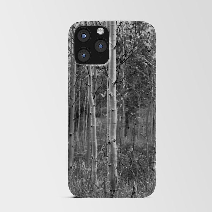 Aspen Always - Grove of Aspen Tree Trunks at Maroon Bells Colorado in Black and White iPhone Card Case