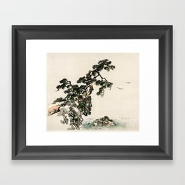 Tree on a Cliff Traditional Japanese Landscape Framed Art Print
