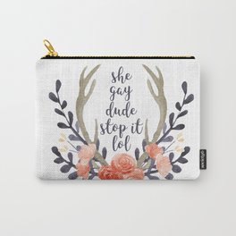 she gay dude stop it lol (navy and coral) Carry-All Pouch