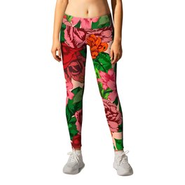 Pink floral pattern with garden flowers Leggings | Botanical, Blossom, Flowerpattern, Flowers, Plants, Graphicdesign, Bloom, Nature, Floral, Lilies 