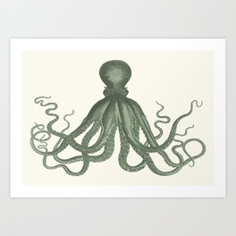 Octopus | Vintage Octopus | Tentacles | Green and Cream | Art Print