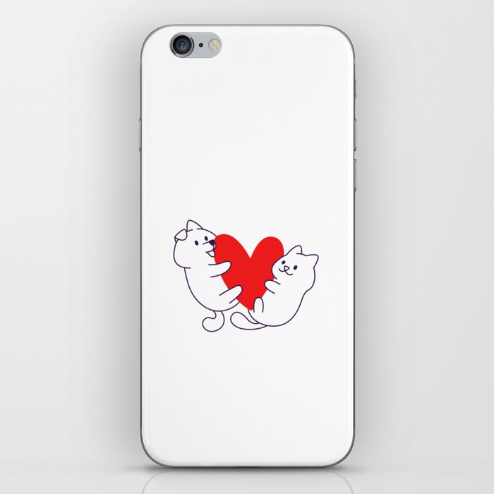 Cat and dog hugging heart iPhone Skin