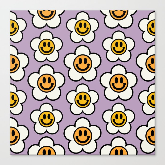 Bold And Funky Flower Smileys Pattern (Muted Lavender BG) Canvas Print