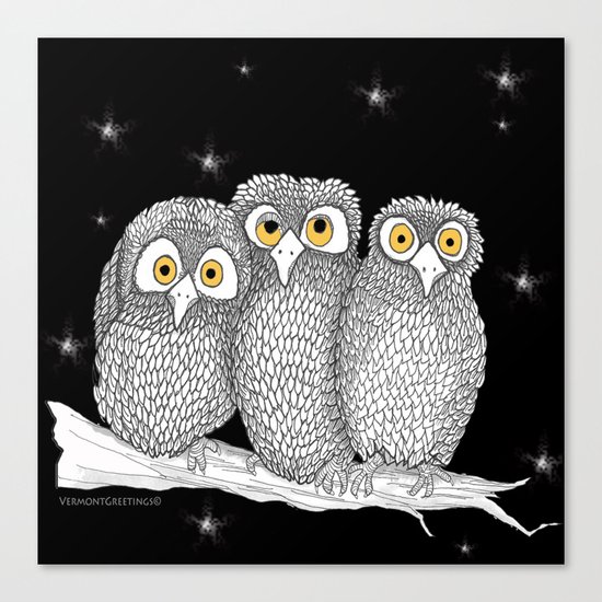 Zentangle Owl Friends at Night Canvas Print