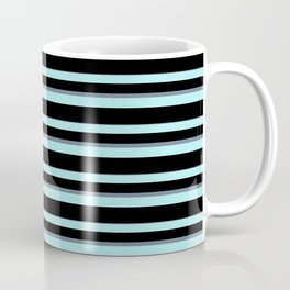 [ Thumbnail: Turquoise, Black, and Slate Gray Colored Stripes Pattern Coffee Mug ]
