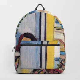 Seated Woman, Back Turned to the Open Window of Ocean & Seaside by Henri Matisse Backpack