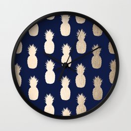 Gold Pineapple Pattern Navy Blue Wall Clock