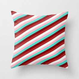 [ Thumbnail: Light Pink, Turquoise, Maroon, Red, and Mint Cream Colored Lined/Striped Pattern Throw Pillow ]