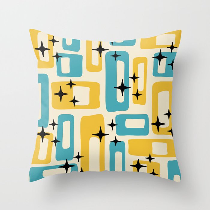 Retro Mid Century Modern Abstract Pattern 224 Blue and Yellow Throw Pillow