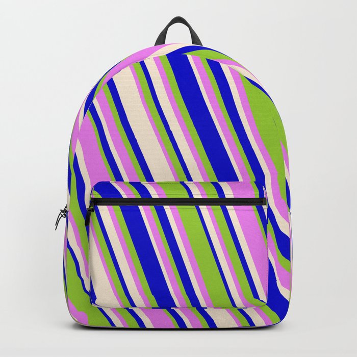 Blue, Green, Violet & Beige Colored Lines Pattern Backpack