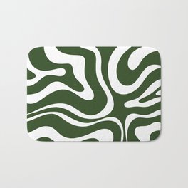 Retro Modern Liquid Swirl Abstract Pattern in Deep Green and White Bath Mat