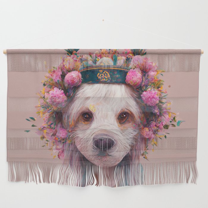 Dog with Flower Crown Portrait Wall Hanging