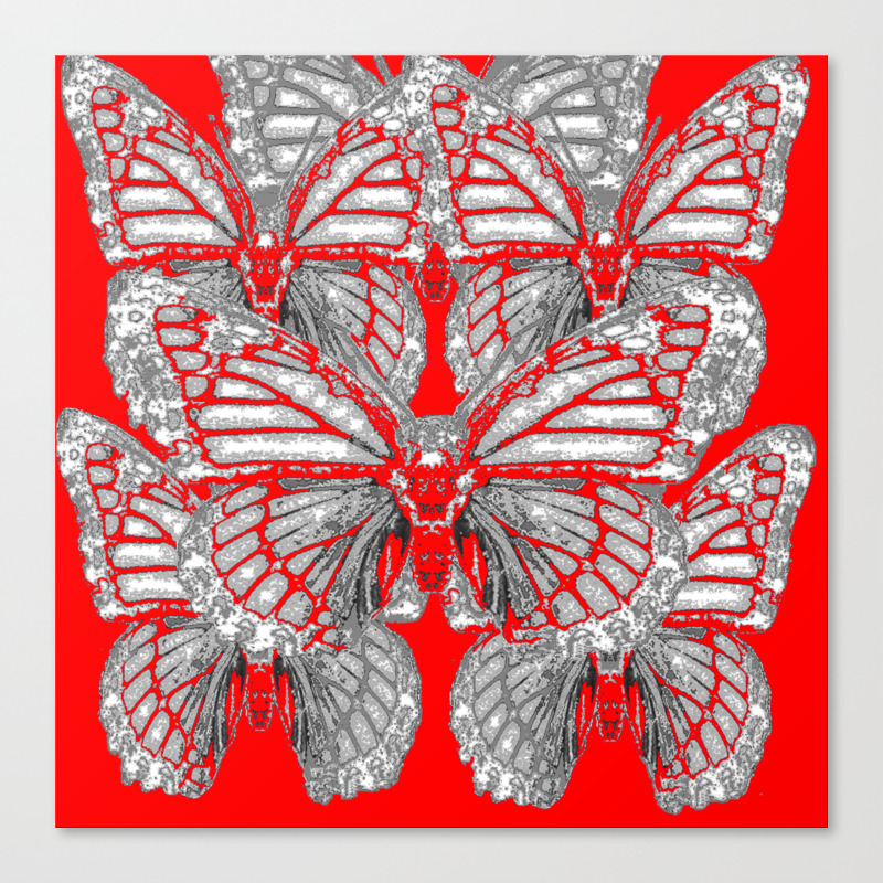 Red Grey Monarch Butterflies Abstract Art Canvas Print By Sharlesart Society6