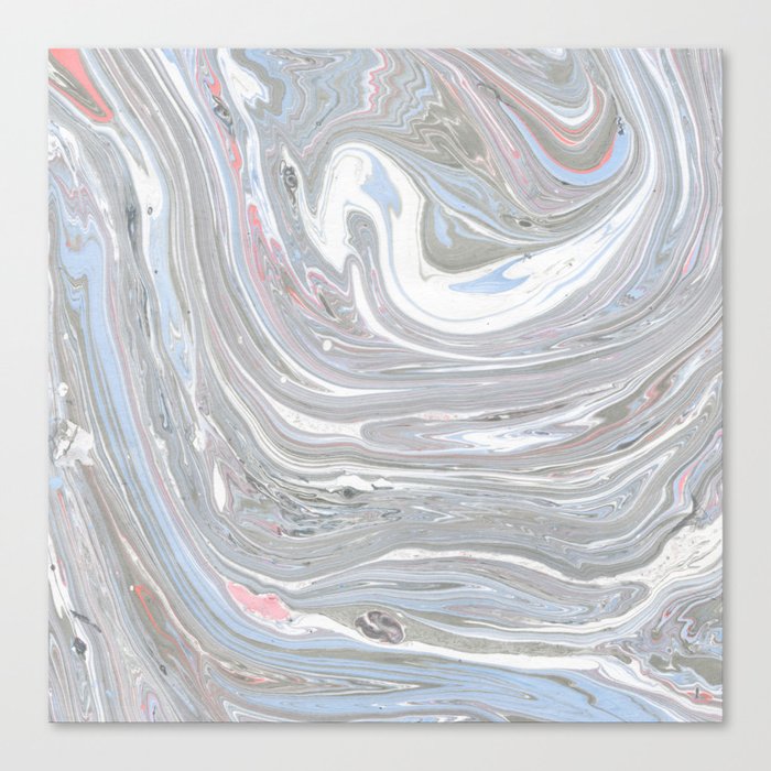 Abstract pink blue gray watercolor marble pattern Canvas Print