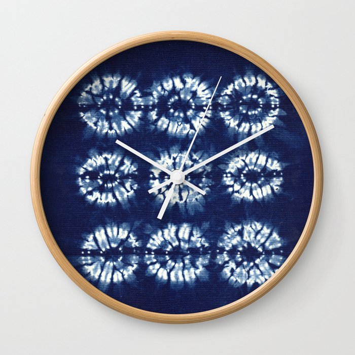 Shibori Indigo Dyed Textile Art Wall Clock
