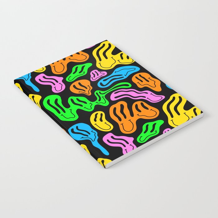 Funny melting smiling happy face colorful cartoon seamless pattern Notebook