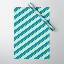 [ Thumbnail: Turquoise, Teal, Cornflower Blue & Dark Green Colored Lined Pattern Wrapping Paper ]