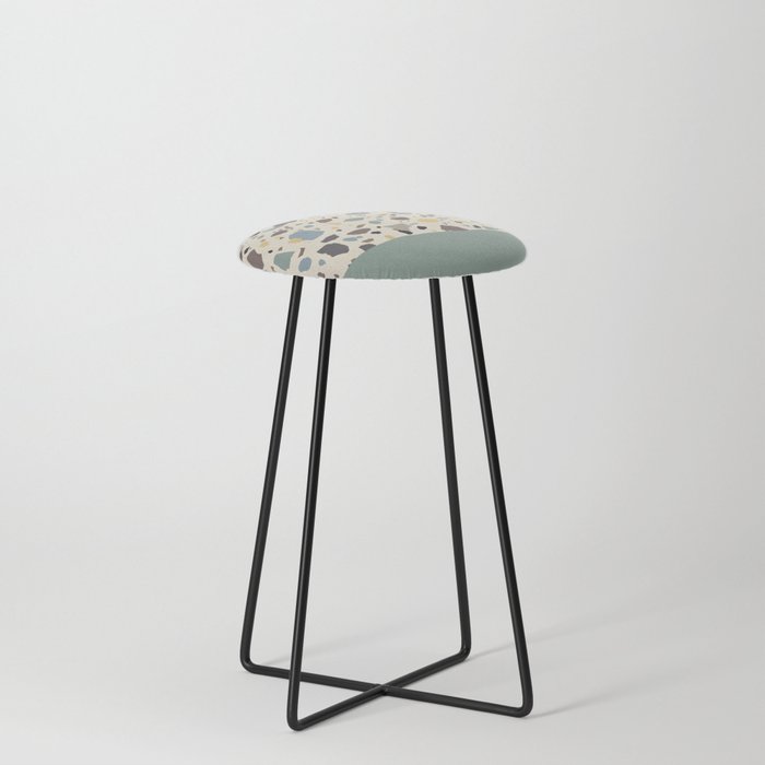 Retro Terrazzo Marble Dipped in Teal Counter Stool