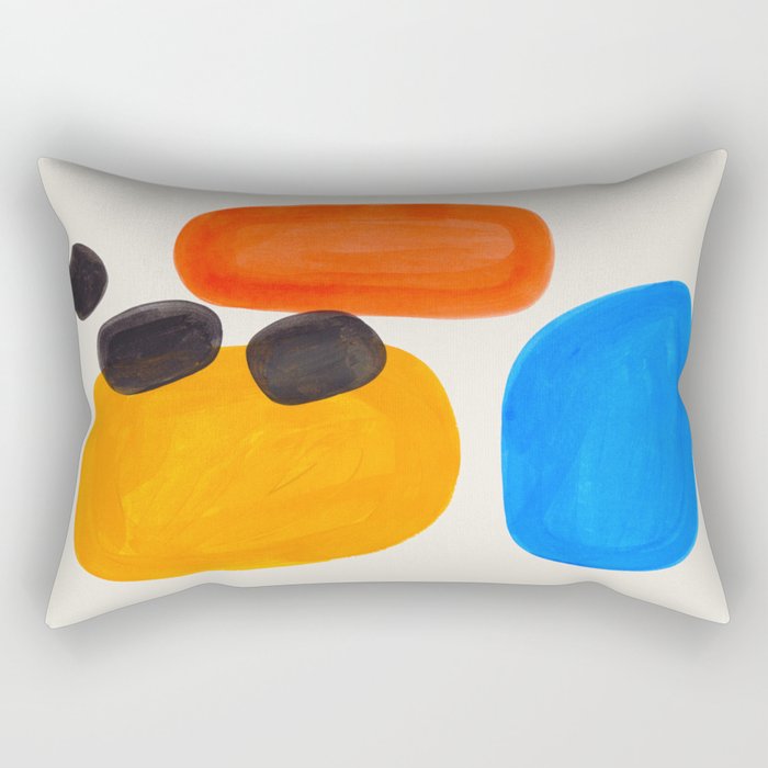 Minimalist Modern Mid Century Colorful Abstract Shapes Primary Colors Yellow Orange Blue Bubbles Rectangular Pillow
