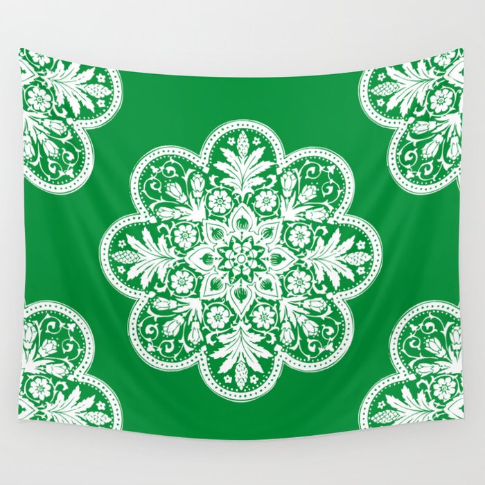 Floral Doily Pattern | Lace Crochet Doilies | Needle Crafts | Green and White | Wall Tapestry