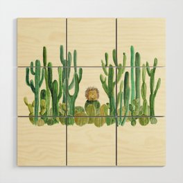 In my happy place - hedgehog meditating in cactus jungle Wood Wall Art
