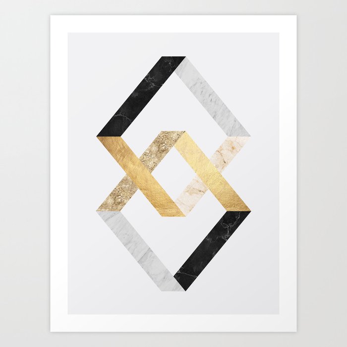 Marble and gold squares I Art Print