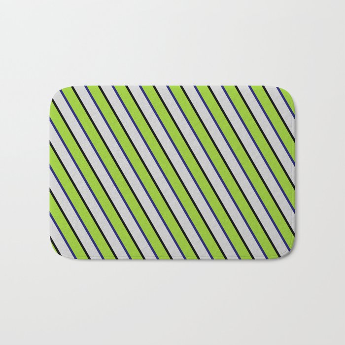 Light Gray, Black, Green, and Midnight Blue Colored Lines Pattern Bath Mat