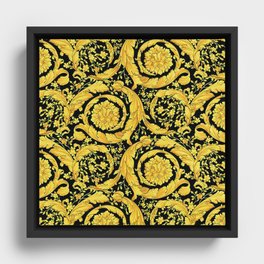 Black Gold Leaf Swirl Framed Canvas