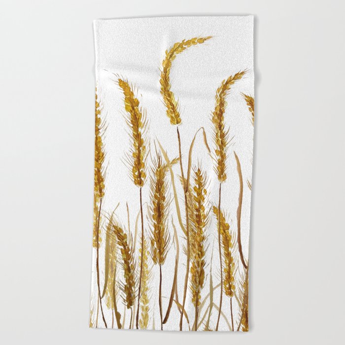 golden wheat field watercolor Beach Towel