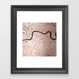 London Rosegold on Black Street Map Framed Art Print