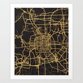 BEIJING CHINA GOLD ON BLACK CITY MAP Art Print
