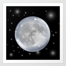 Full moon on night sky with stars and galaxy Art Print
