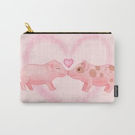 Cute Watercolor Hand-painted Little Pigs in Love I Love You Farm Animals Gift Pastel Baby Pink Color Carry-All Pouch