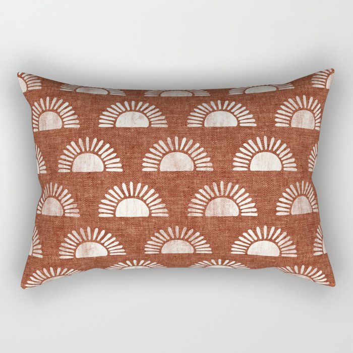 block print suns on rust Rectangular Pillow