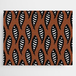 Abstract black and white fish pattern Brown Jigsaw Puzzle
