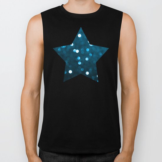 Cyan Blue Sparkly Bokeh Biker Tank
