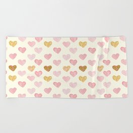 Watercolor Hearts Pattern Beach Towel
