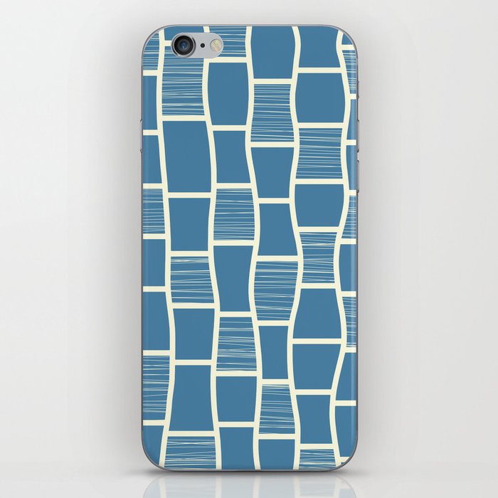 Abstract Funky Squares Pattern in Celadon Blue and Light Yellow iPhone Skin