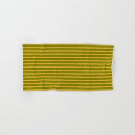 [ Thumbnail: Goldenrod & Green Colored Striped Pattern Hand & Bath Towel ]