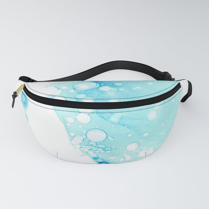 Light Ocean Blue bubbles Abstract 4222 Alcohol Ink Painting by Herzart Fanny Pack