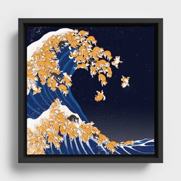 Shiba Inu The Great Wave in Night Framed Canvas