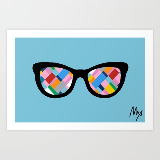 Map 45 Glasses on Sky Blue Art Print