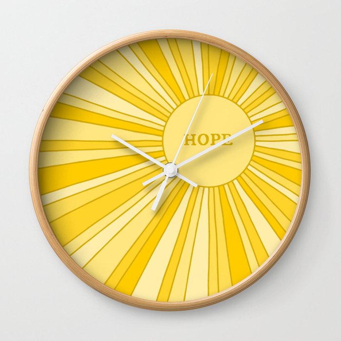 Retro sun with rays in gold and yellow + HOPE Wall Clock